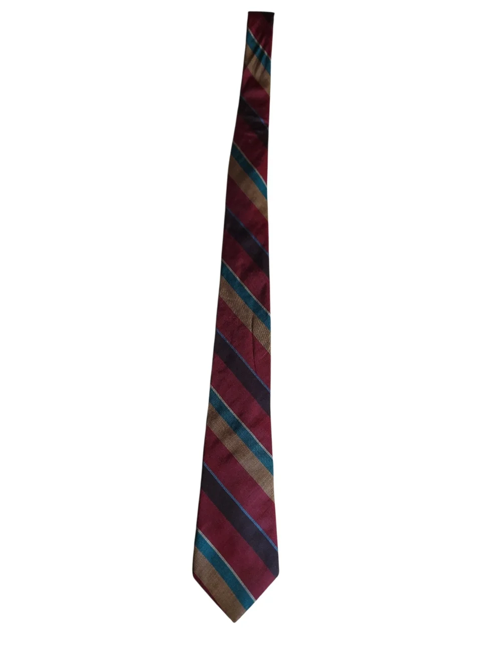 Vintage Yves Saint Laurent Silk Tie Burgundy Teal Gold Stripe Designer Necktie